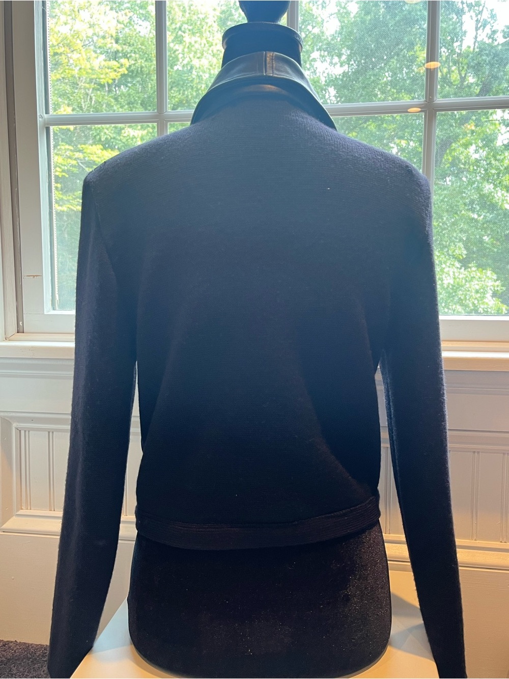 Vintage Anne Klein II Black Leather-Front Double-Breasted Jacket w/ wool sleeves - Picture 8 of 16